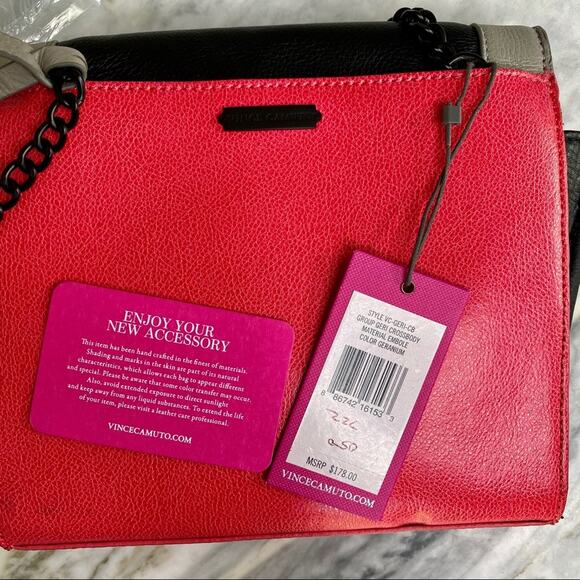 Vince Camuto "Geri" Leather Colorblock Crossbody Purse in Pink Black Grey - Picture 4 of 13